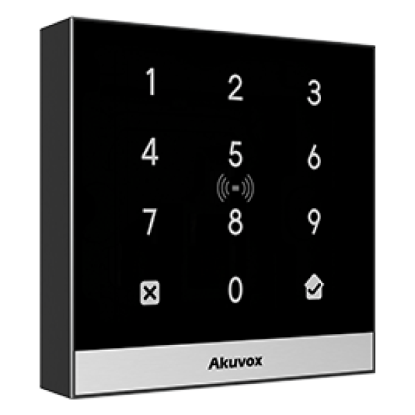 AKUVOX IP Based Access Control Terminal with Keypad A02, black, side view.