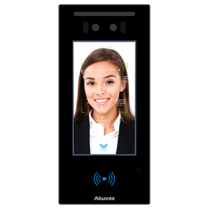 AKUVOX Smart Access Control Device with Facial Recognition A05S, black, front view.