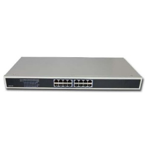 16 Port 150W POE Switch Range Extender 250m 2 Uplink AN6016, front view, silver.