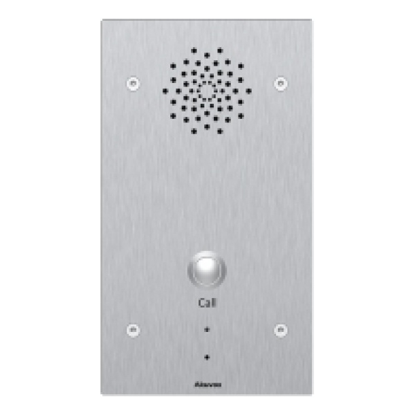 E21A - Akuvox Vandal Resistant SIP Call station, front view, silver.