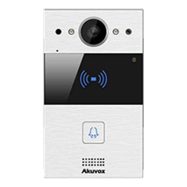 R20A-2 SIP Video Intercom Compact 2-Wire - One Button, front view, silver.