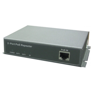 1 in 2 out port PoE Data Repeater. Self Powered. Requires 2 Watts. Grey.