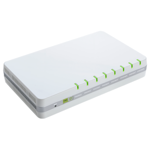 G508 - Flying Voice Gigabit 8 FXS Port VoIP Adapter, side view, white.