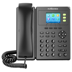 FIP11CP - Flying Voice Business Colour Screen IP Phone, front view, black.