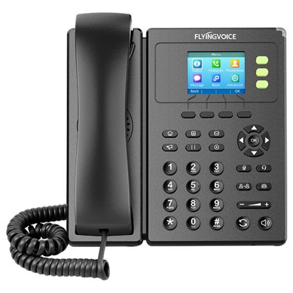 FIP11CP - Flying Voice Business Colour Screen IP Phone, front view, black.
