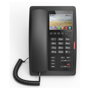 H5 - Fanvil Deluxe SIP Hotel Phone with Colour LCD Screen, front view, black.