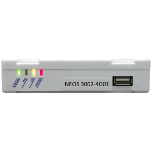 NEOS3002 4G01 Gateway with PSTN port For Lifts, Intercoms, Alarms and PBX, front view. grey.