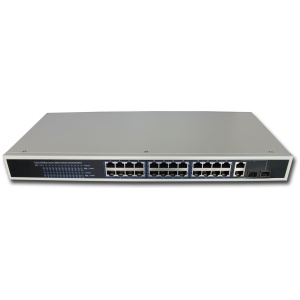 250 24 Port POE Switch - AN2026-24P, front view, sliver