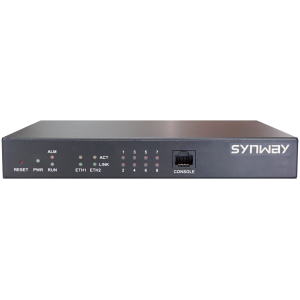 SMG1008S Synway 8 port FXS Gateway. Front view. Black colour.