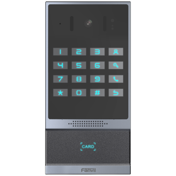 i64 - FANVIL SIP Video Door Intercom - Keypad + RFID, front view, black colour.
